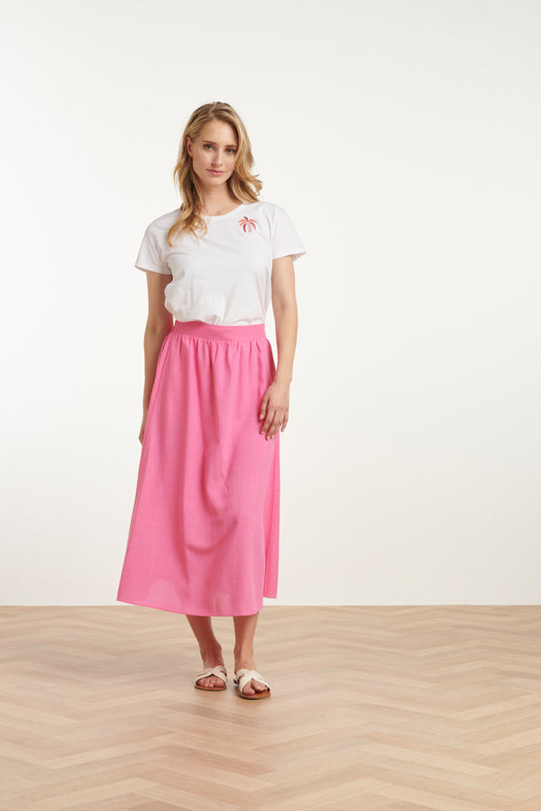 Smashed Lemon 25229 Te Katoenen T-Shirt Met Palm Printborduurwerkperzik | White-Multicolour