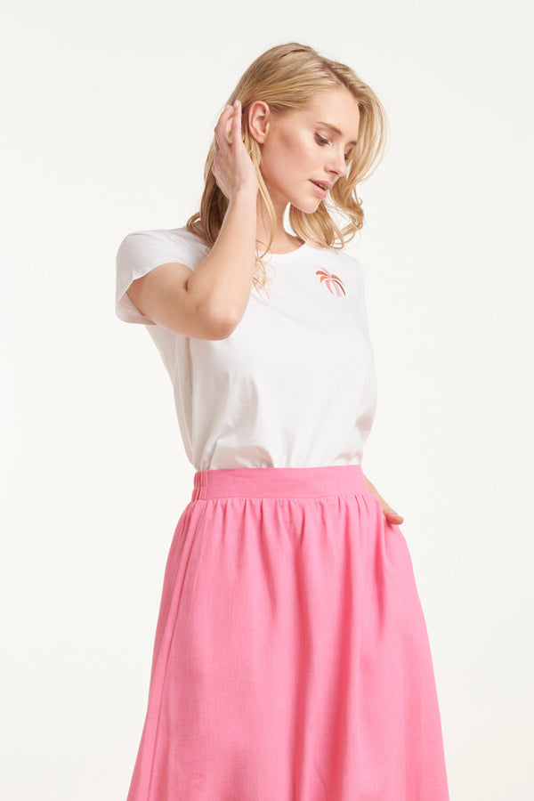 Smashed Lemon 25229 Te Katoenen T-Shirt Met Palm Printborduurwerkperzik | White-Multicolour