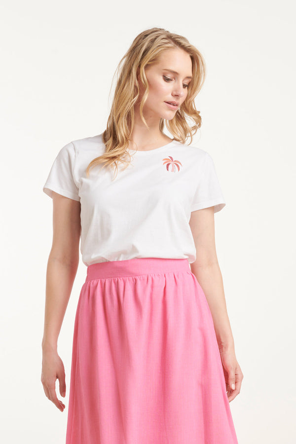 smashed lemon 25229 Te Katoenen T-Shirt Met Palm Printborduurwerkperzik | White-Multicolour