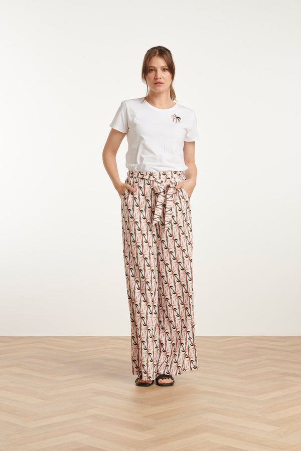 Smashed Lemon 25230 Te Katoenen T-Shirt Met Palmprintmauve E Hues | White-Multicolour