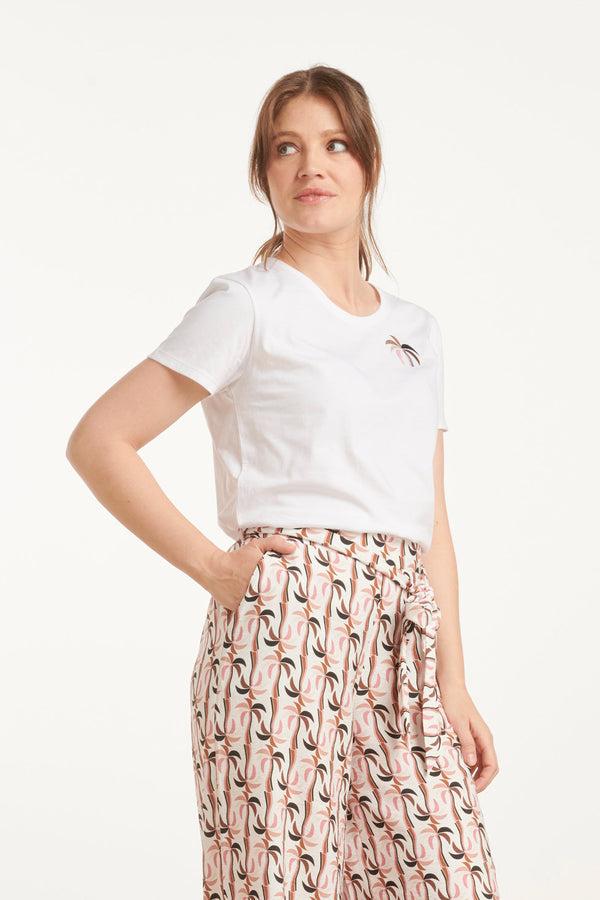 Smashed Lemon 25230 Te Katoenen T-Shirt Met Palmprintmauve E Hues | White-Multicolour