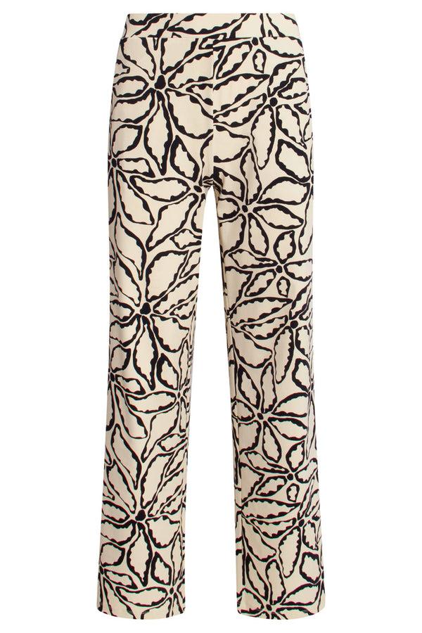 Smashed Lemon 25235 Wide Leg Travel Quality Broek Met E Bloemenprint | Sand-Black