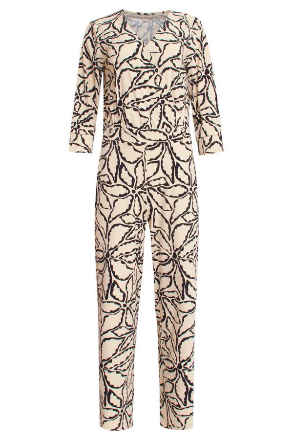 Smashed Lemon 25241 Jumpsuit Met E Bloemenprinttravel Kwaliteit | Sand-Black
