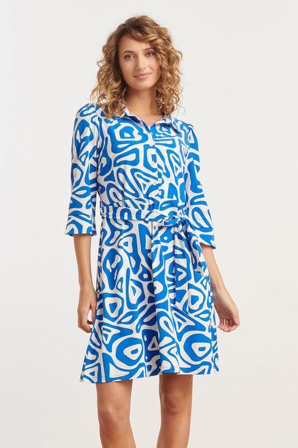 smashed lemon 25245 Cobaltte Grafische Geprinte Jurktravelkwaliteit | Cobalt Blue-White