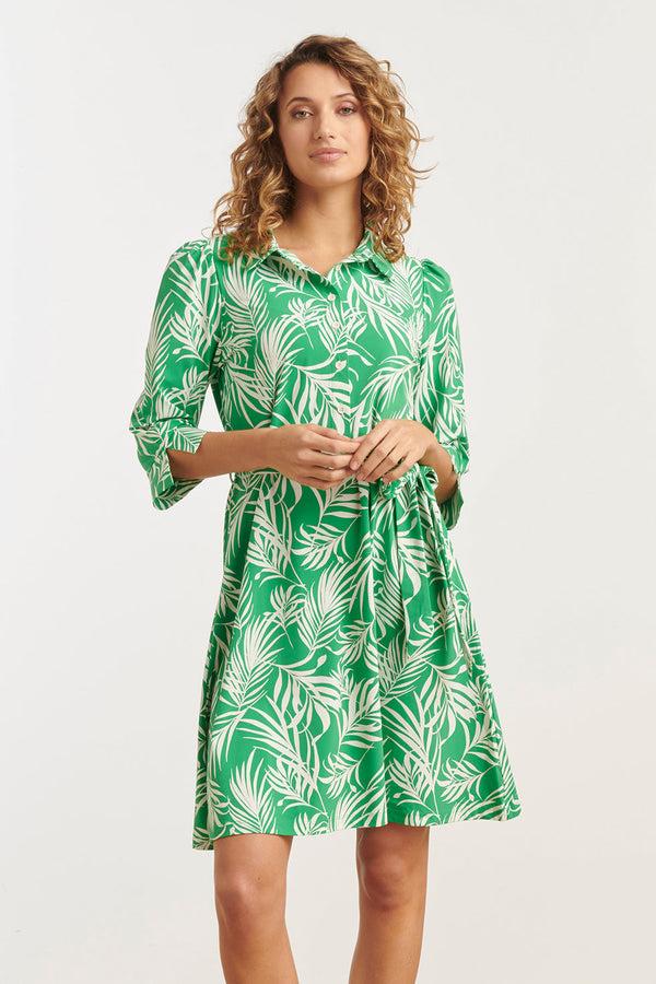 smashed lemon 25246 Te Jurk Met Bladerenprinttravelkwaliteit | Green-White