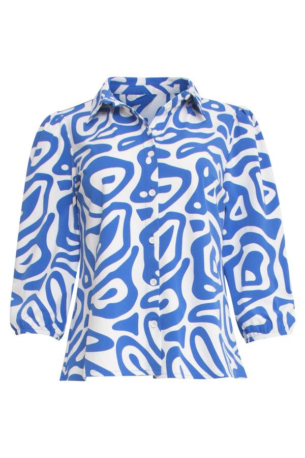 Smashed Lemon 25249 Cobaltte Graphic Geprinte Blousetravelkwaliteit | Cobalt Blue-White