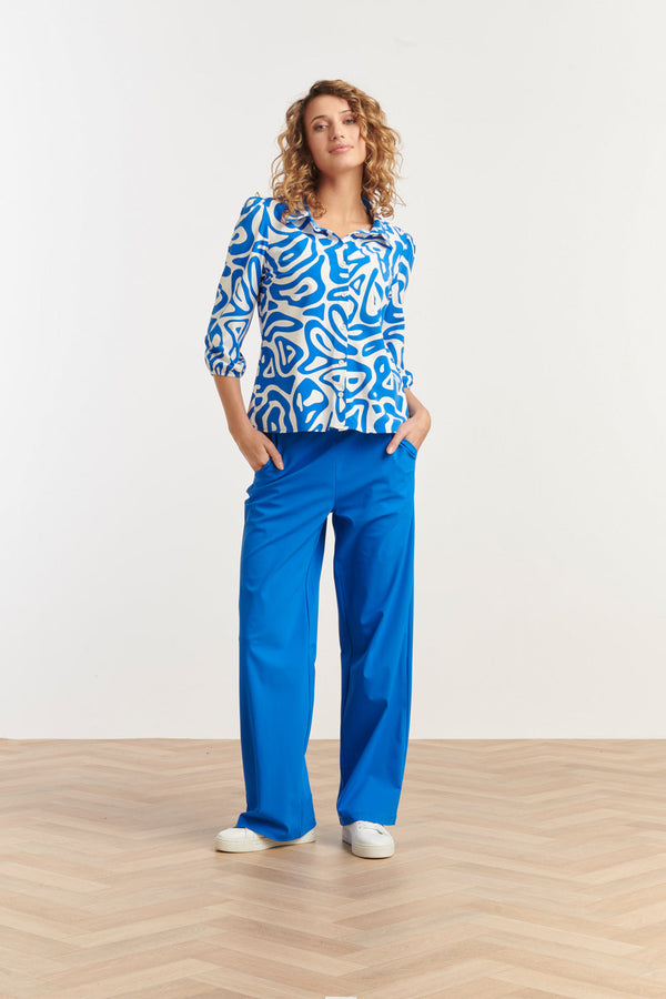 Smashed Lemon 25249 Cobaltte Graphic Geprinte Blousetravelkwaliteit | Cobalt Blue-White