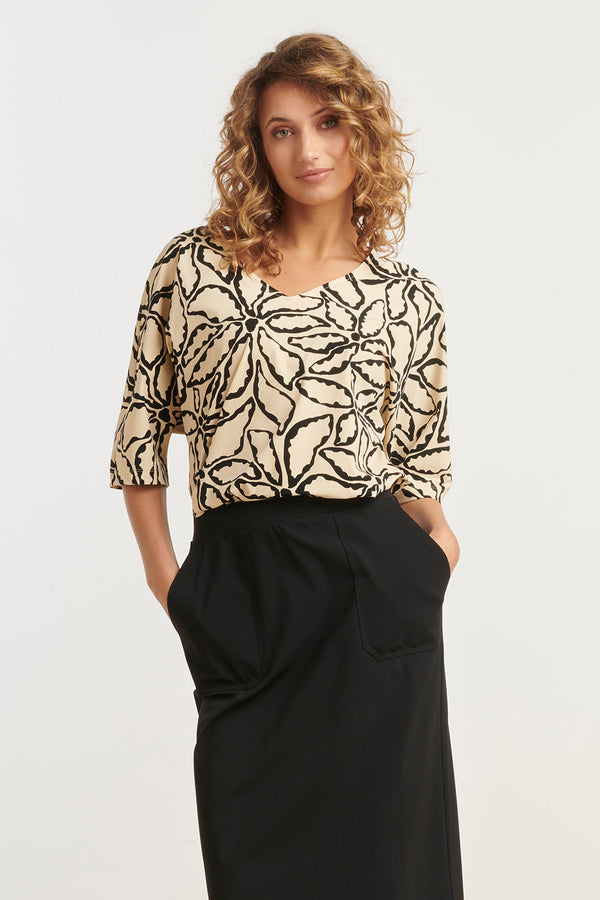 smashed lemon 25258 Bloemenprint Toptravelkwaliteit | Sand-Black