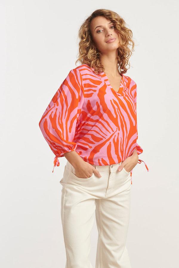 Smashed Lemon 25264 Top Met Dierenprint | Pink-Orange