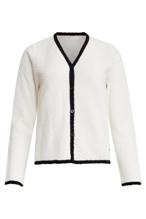 Smashed Lemon 25265 Off White Knitted Cardigan Met E Contrast Details | Offwhite-Black