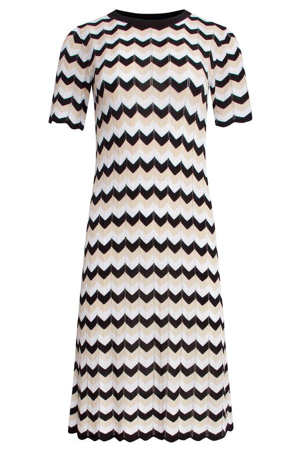 Smashed Lemon 25267 Zigzag Gebreide Jurk | Sand-Black