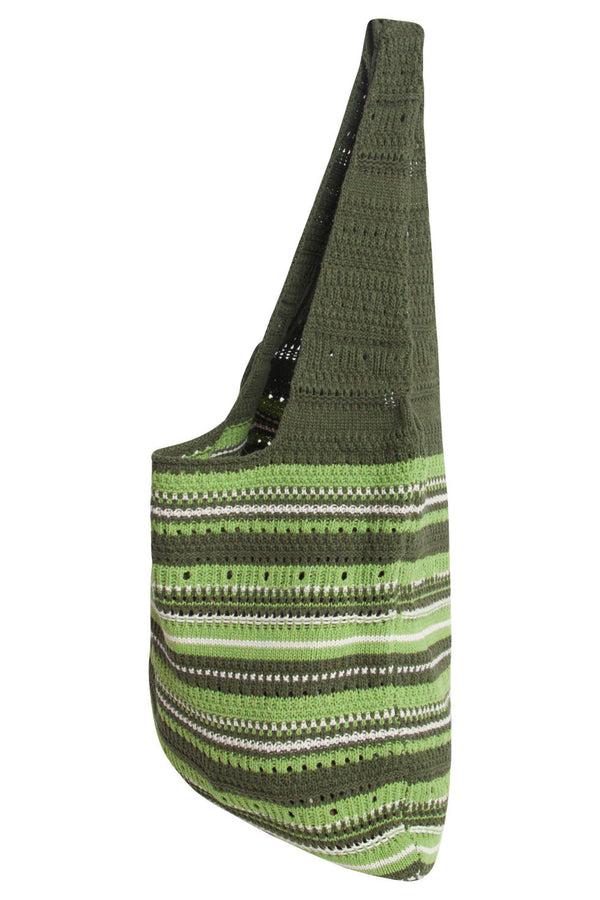 Smashed Lemon 56001 Dames Gehaakte Schoudertas - Multi Licht Te Gestreepte Structuur | Green-White