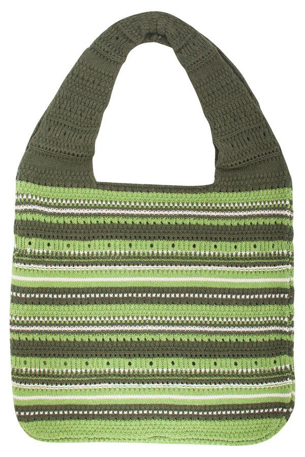 Smashed Lemon 56001 Dames Gehaakte Schoudertas - Multi Licht Te Gestreepte Structuur | Green-White