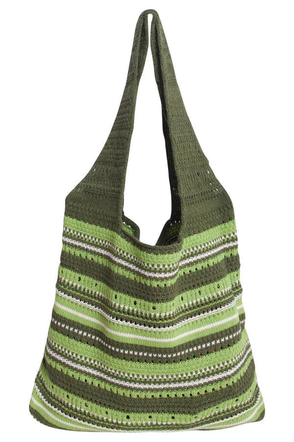 smashed lemon 56001 Dames Gehaakte Schoudertas - Multi Licht Te Gestreepte Structuur | Green-White