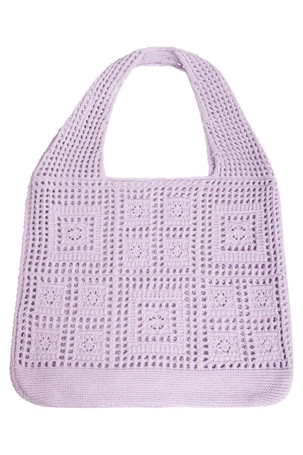 Smashed Lemon 56004 Dames Lavendel Gehaakte Schoudertas - Patchwork Gebreide Structuur | Lavender