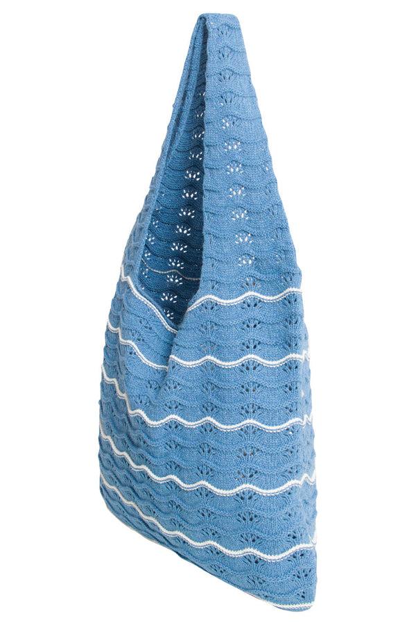 Smashed Lemon 56007 Dames Gehaakte Schoudertas - Golfstructuur | Light Blue-White