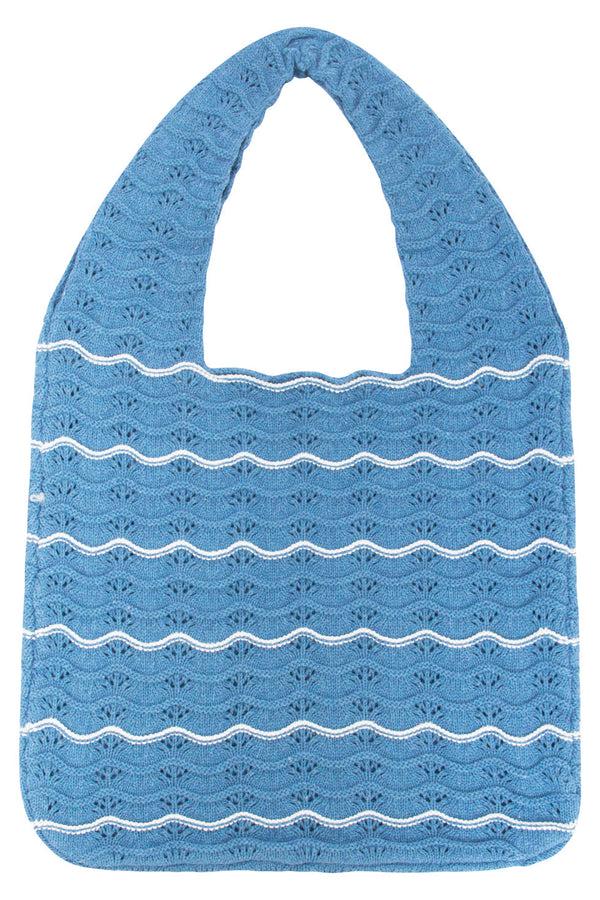 Smashed Lemon 56007 Dames Gehaakte Schoudertas - Golfstructuur | Light Blue-White