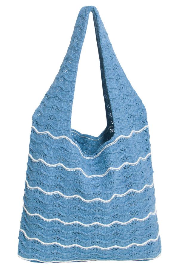 smashed lemon 56007 Dames Gehaakte Schoudertas - Golfstructuur | Light Blue-White