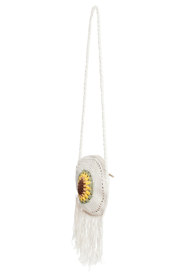 Smashed Lemon 56024 Gehaakte Ronde Crossbody Tas - Met Zonnebloemprint | White-Multicolour