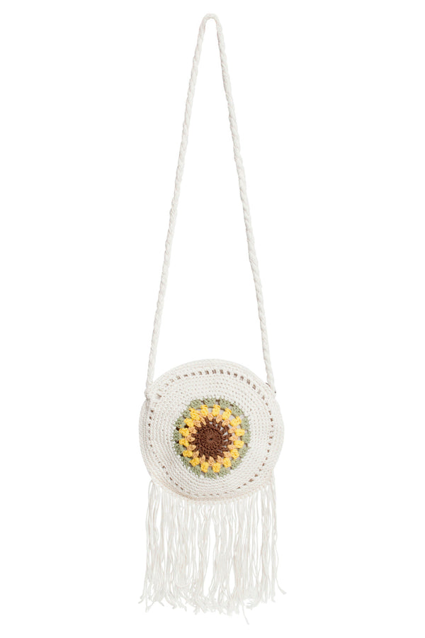 smashed lemon 56024 Gehaakte Ronde Crossbody Tas - Met Zonnebloemprint | White-Multicolour
