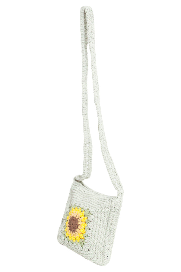 Smashed Lemon 56025 Gehaakte Vierkante Crossbody Tas - Licht Met Zonnebloemprint | Light Green-Multicolour