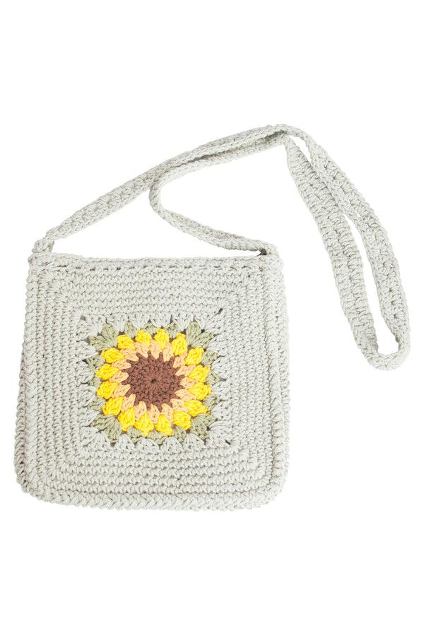 Smashed Lemon 56025 Gehaakte Vierkante Crossbody Tas - Licht Met Zonnebloemprint | Light Green-Multicolour