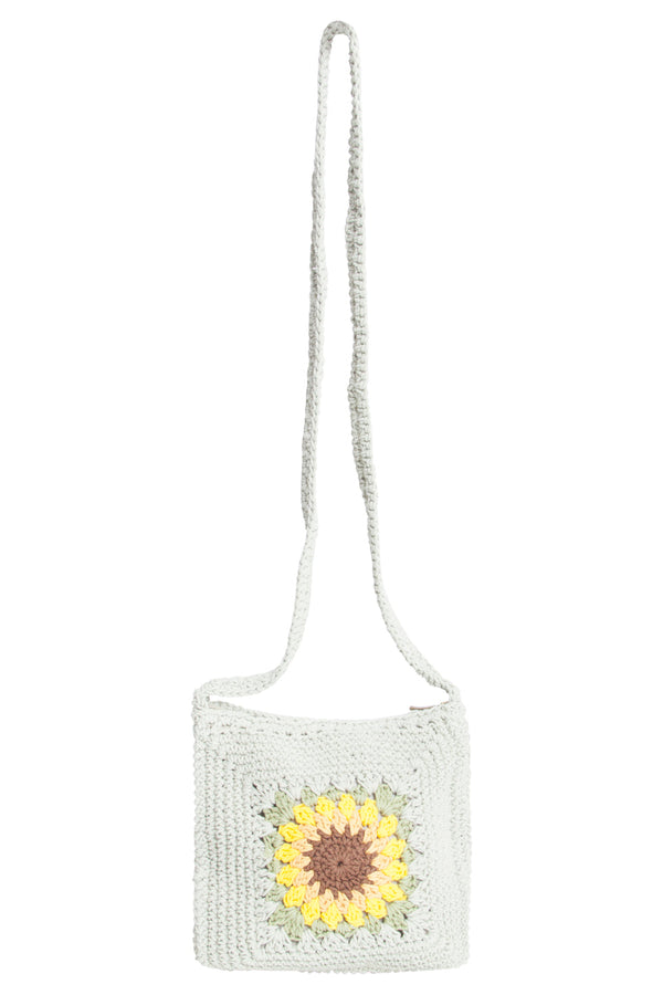 smashed lemon 56025 Gehaakte Vierkante Crossbody Tas - Licht Met Zonnebloemprint | Light Green-Multicolour