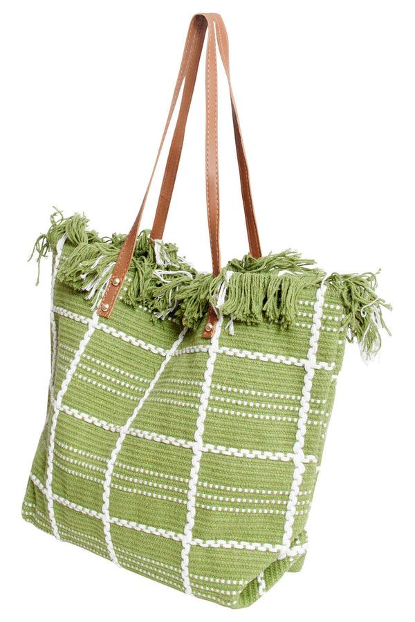 Smashed Lemon 56030 Shopper Schoudertas - Leger Met Geruit Borduurselfranjes | Army Green