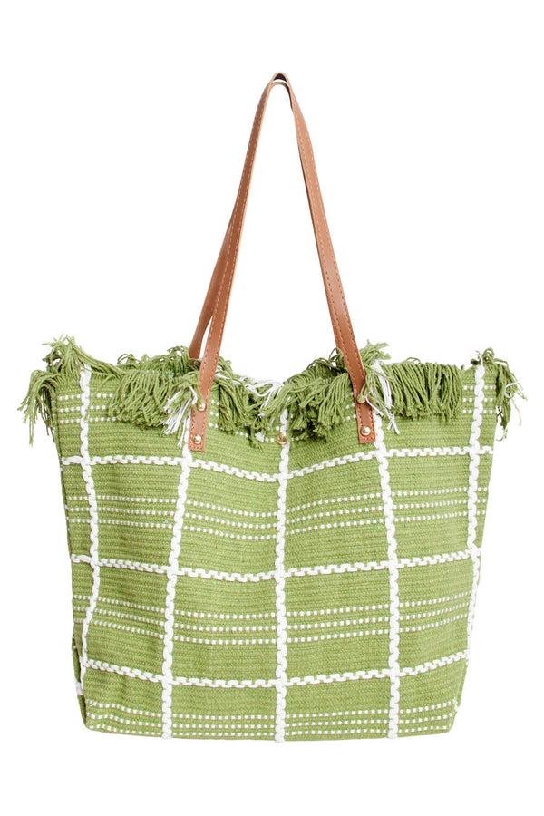 smashed lemon 56030 Shopper Schoudertas - Leger Met Geruit Borduurselfranjes | Army Green