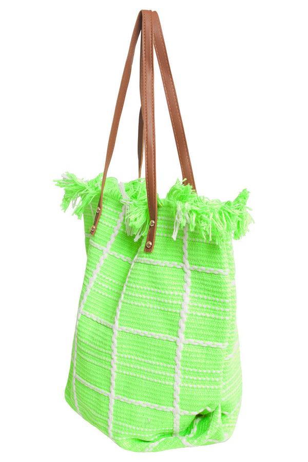 Smashed Lemon 56030 Shopper Schoudertas - Licht Met Geruit Borduurselfranjes | Light Green