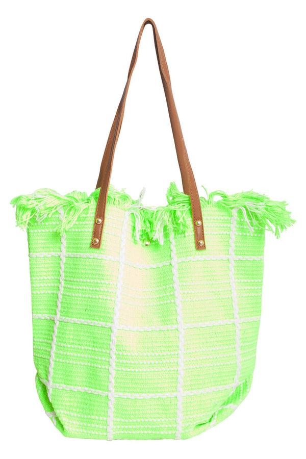 smashed lemon 56030 Shopper Schoudertas - Licht Met Geruit Borduurselfranjes | Light Green