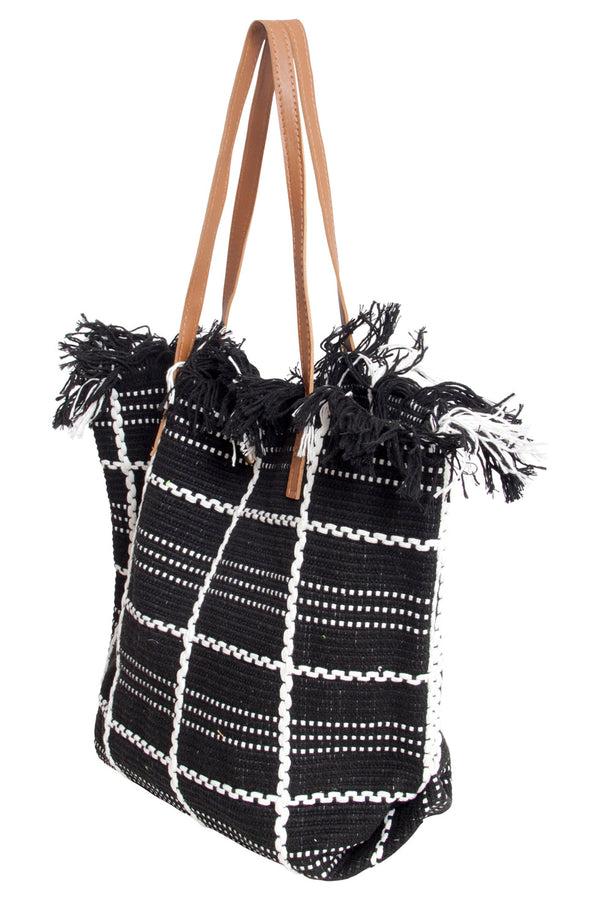 Smashed Lemon 56030 Shopper Schoudertas - Met Geruit Borduurselfranjes | Black