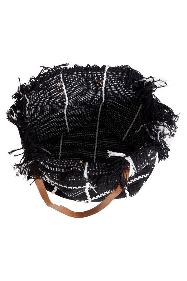 Smashed Lemon 56030 Shopper Schoudertas - Met Geruit Borduurselfranjes | Black