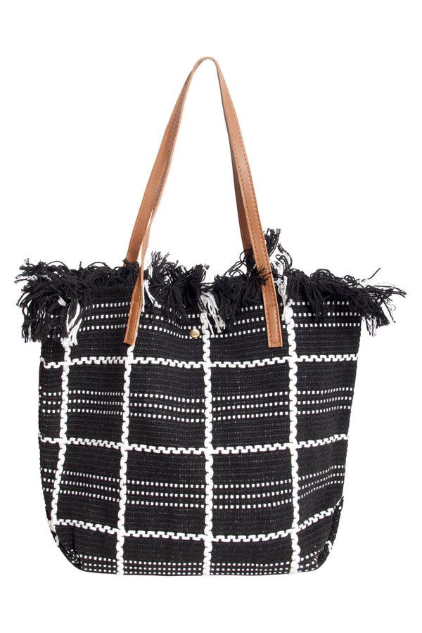smashed lemon 56030 Shopper Schoudertas - Met Geruit Borduurselfranjes | Black