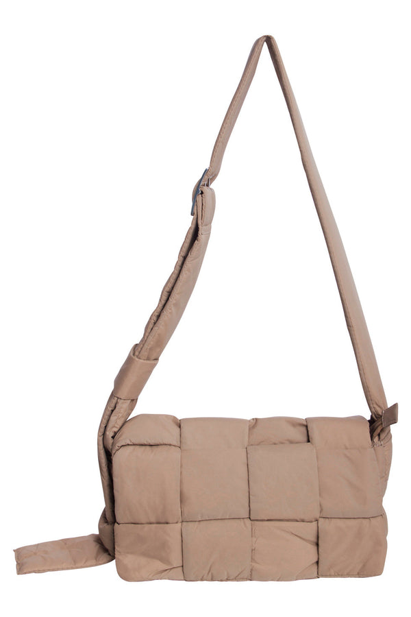 smashed lemon 56032 Kleine Crossbody Tas - Taupe Met Gewatteerde Structuur | Taupe