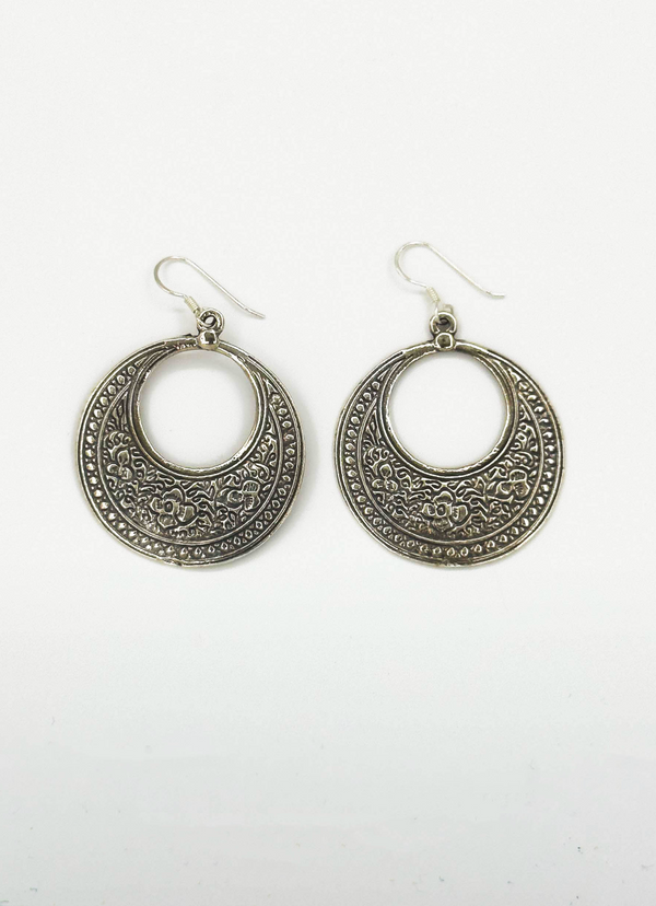 Smashed Lemon 60014 En Boho Ronde Oorbellen Met Tribal Patroon | Silver