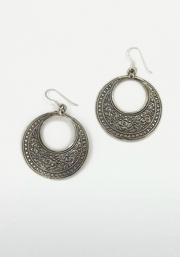 Smashed Lemon 60014 En Boho Ronde Oorbellen Met Tribal Patroon | Silver