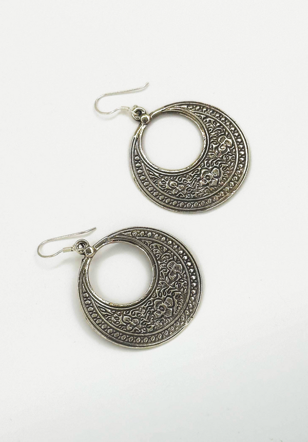 Smashed Lemon 60014 En Boho Ronde Oorbellen Met Tribal Patroon | Silver