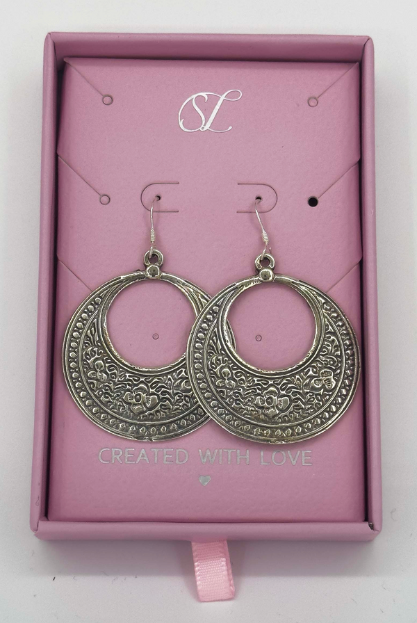 smashed lemon 60014 En Boho Ronde Oorbellen Met Tribal Patroon | Silver