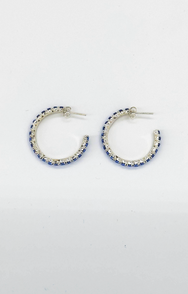 Smashed Lemon 60039 En Kleine Open Hoepel Oorbellen Met Licht Zirkoon | Silver-Light Blue