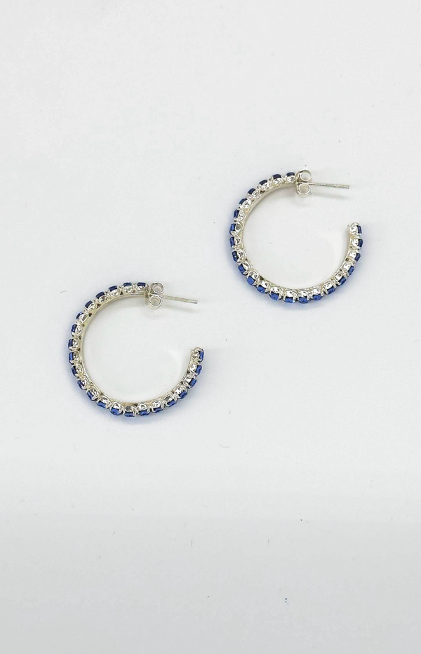 Smashed Lemon 60039 En Kleine Open Hoepel Oorbellen Met Licht Zirkoon | Silver-Light Blue