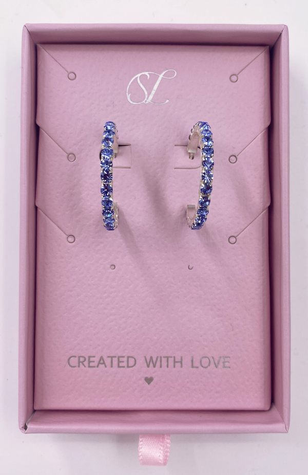 smashed lemon 60039 En Kleine Open Hoepel Oorbellen Met Licht Zirkoon | Silver-Light Blue