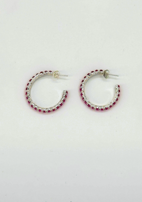 Smashed Lemon 60039 En Kleine Open Hoepel Oorbellen Met Zirkoon | Silver-Pink