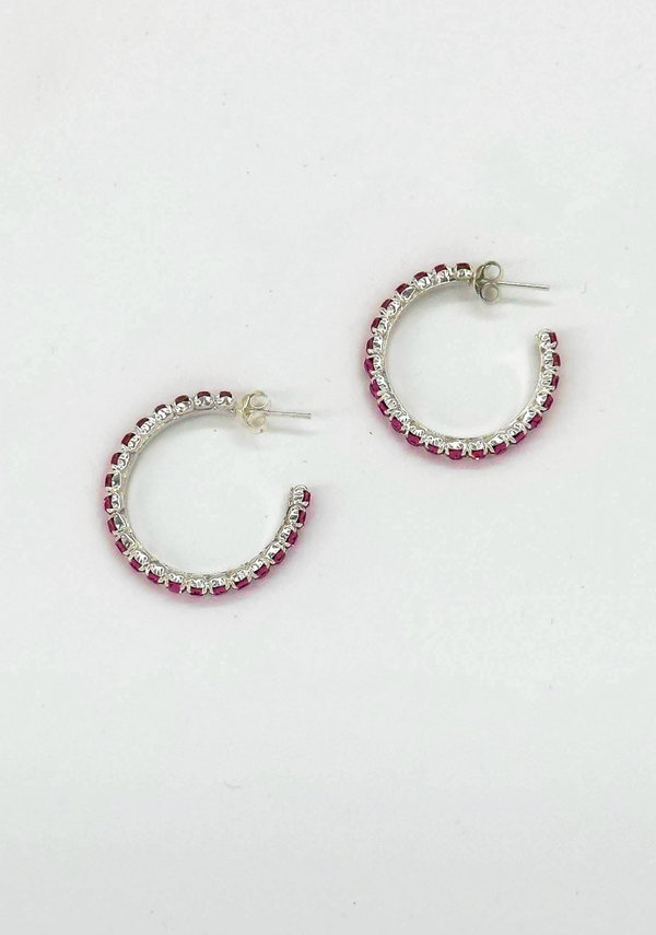 Smashed Lemon 60039 En Kleine Open Hoepel Oorbellen Met Zirkoon | Silver-Pink