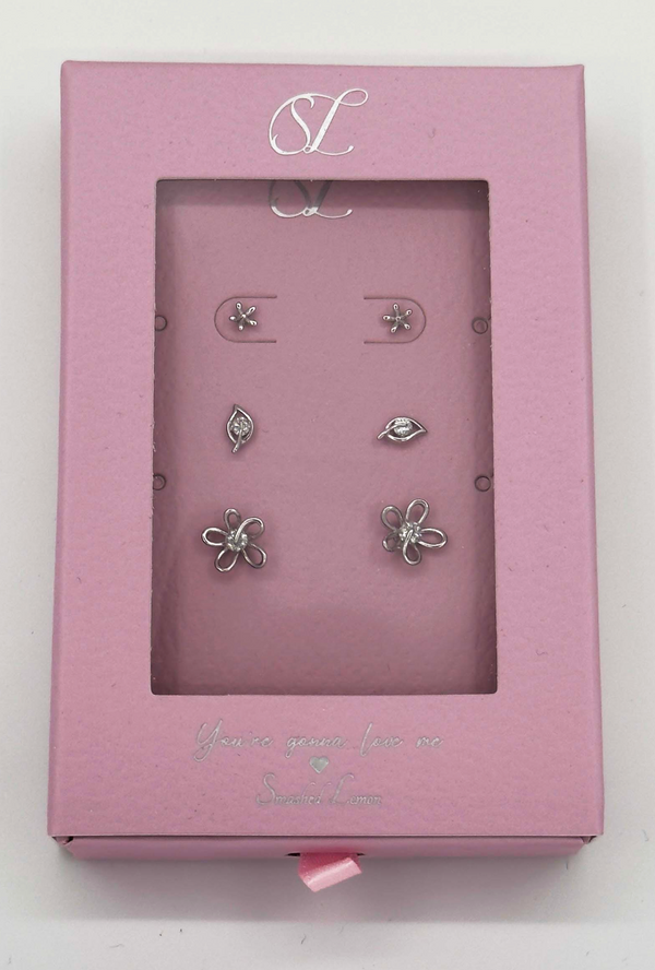 Smashed Lemon 60048 Set Van 925 En Bloem Oorknopjes Met Zirkoon Kristallen | Silver