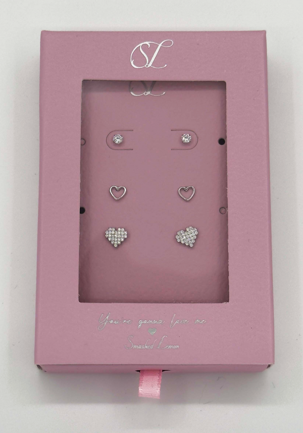 Smashed Lemon 60050 Set Van En Hartvormige Oorknopjes Met Zirkoon Kristallen | Silver