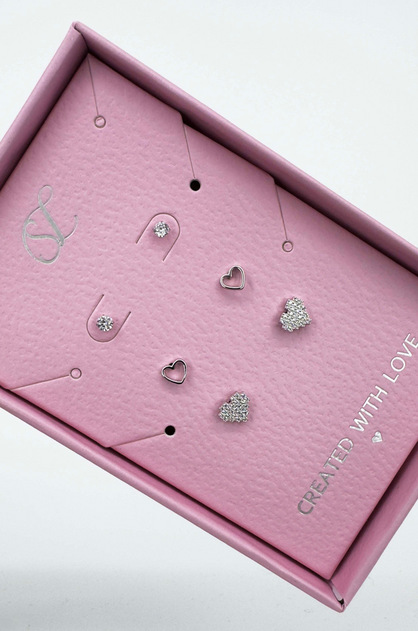 Smashed Lemon 60050 Set Van En Hartvormige Oorknopjes Met Zirkoon Kristallen | Silver