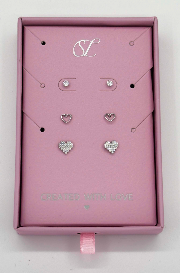 smashed lemon 60050 Set Van En Hartvormige Oorknopjes Met Zirkoon Kristallen | Silver