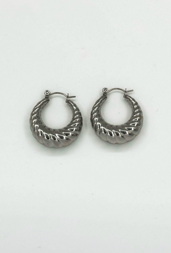 Smashed Lemon 60053 Title: Roestvrijstalen En Hoepel Oorbellen Met Textuur | Silver