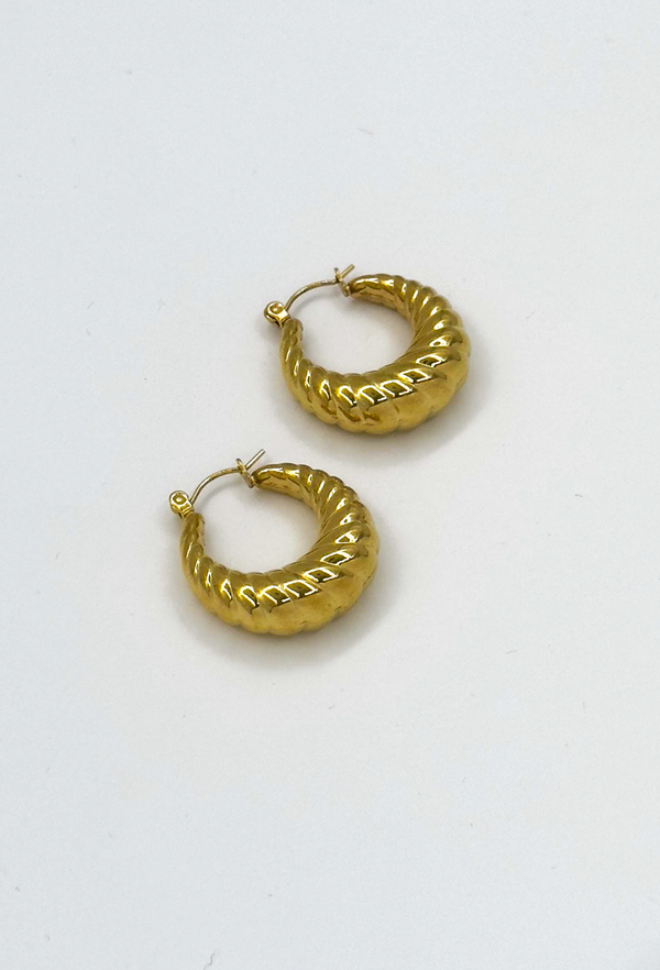 Smashed Lemon 60053 Title: Roestvrijstalen Hoepel Oorbellen Met Textuur | Gold